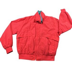 Members Only Performance Plus Red Windbreaker Bomber Jacket Stowaway Hood L
